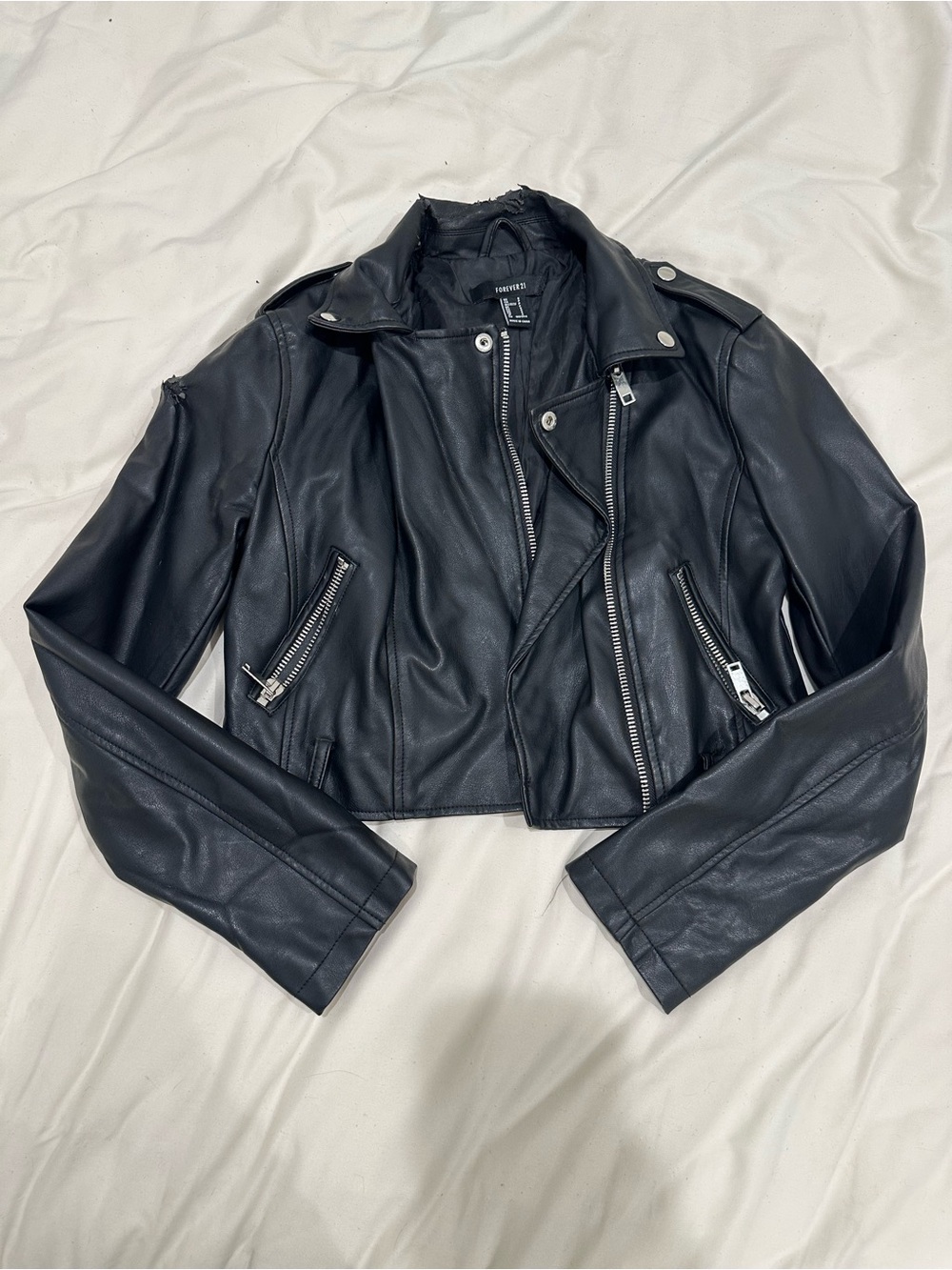 Forever 21 Black Faux Leather Cropped Moto Jacket